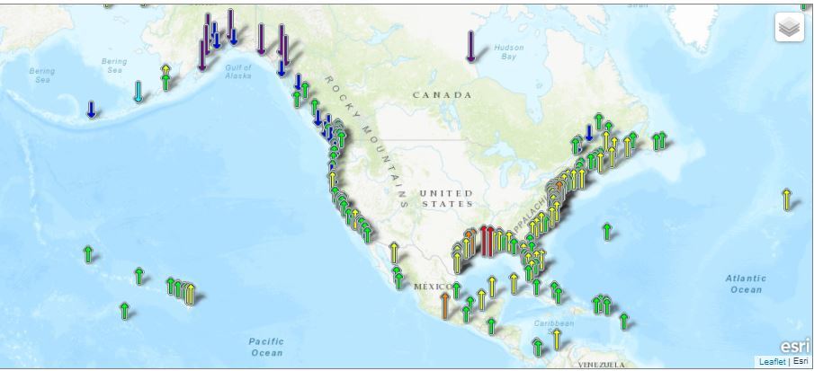 Map showing relative sea level trends