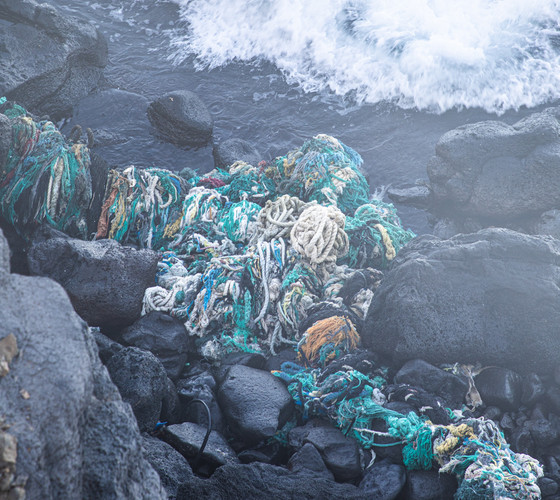 Ghost net washed up on a coastline in Hawai'i.