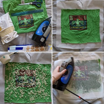 A t-shirt being made into beeswax wrap. 