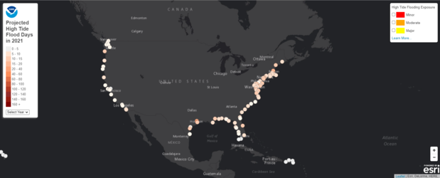 Projected High Tide Flood Days in 2021_US Map