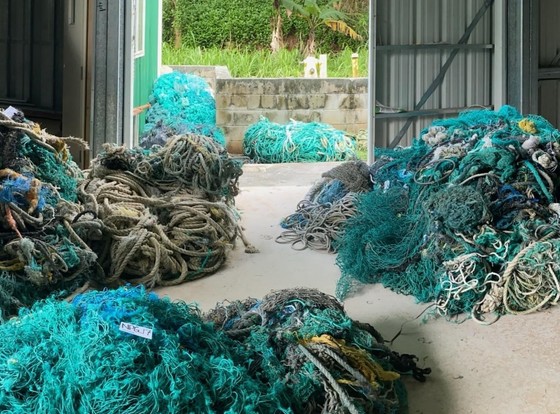 Derelict fishing net bundles.