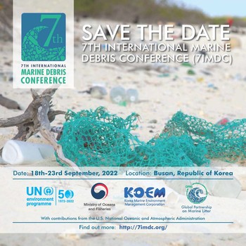 Poster with information on the 7th International marine Debris Conference: 18th-23rd September, 2022. Location: Busan, Republic of Korea.