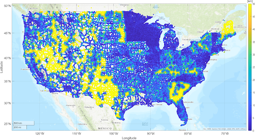 Remaining Data Gaps: Yellow areas are data gaps of 50 km or more