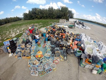 A large pile of debris collected and removed from Papahānaumokuākea Marine National Monument.