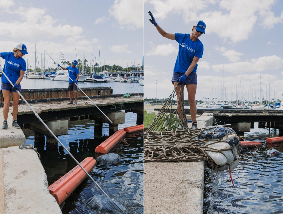 4Ocean staff position and remove black trash bags out of a canal.