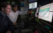 NOAA Ocean Explorers working at a computer