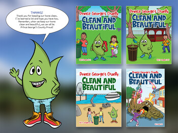 The four covers of "Prince George's Clean and Beautiful" activity books.