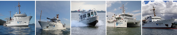 An image of several survey vessels within the NOAA fleet.