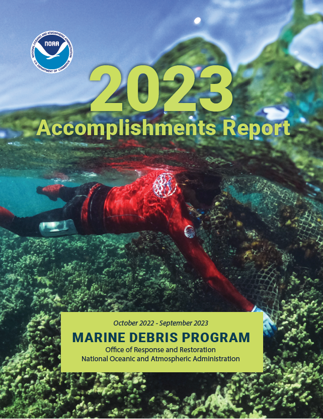 The cover of the NOAA Marine Debris Program 2023 Accomplishments Report.