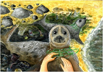 Artwork by Bohdan A. (Grade 6, Massachusetts), winner of the 2021 Annual NOAA Marine Debris Program Art Contest.