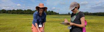 Two teachers looking over a marsh.