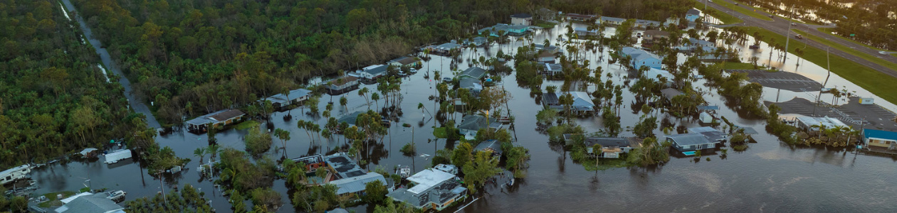 Aerial view of a flooded neighborhood 