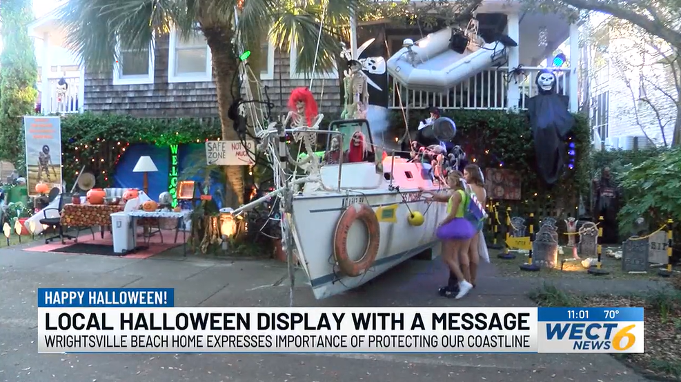 North Carolina resident creates Halloween-themed marine debris display 