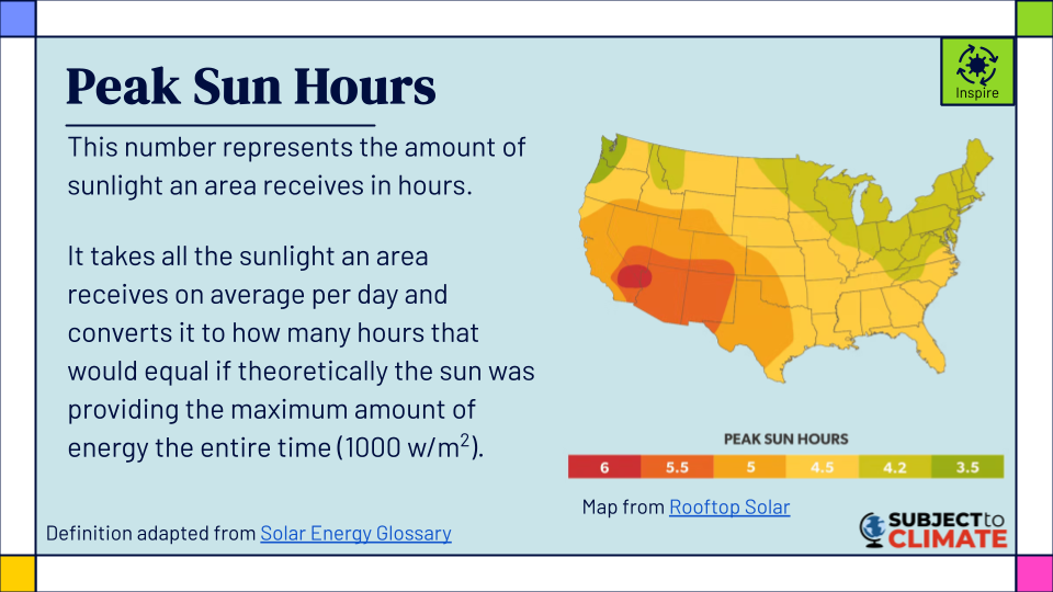 Peak Sun Hours Continental USA heat map - most hours in Southern California