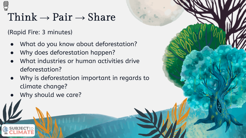 Think - Pair - Share _ rapid fire 3 minutes - questions about deforestation