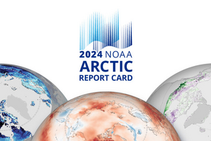 2024 NOAA Arctic Report Card - 3 views of artic maps on globes