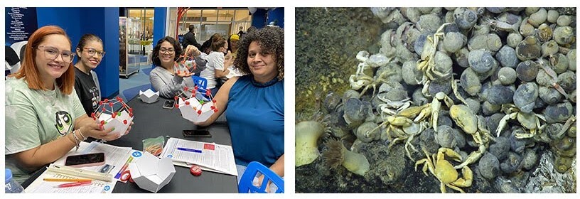 A group of women scientists and ocean floor sealife