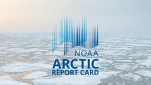 NOAA ARCTIC Report Card emblem on top of an ice field in the sea