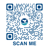 A digital QR code that says "Scan Me" and has the NOAA Office of National Marine Sanctuaries Whale Tail logo.
