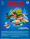 Poster with collage of fish and invertebrates in the shape of lionfish and text at bottom