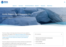 Arctic Report Card Resource Kit webpage header featuring NOAA branding and an educational resource menu.