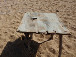 A make-shift table found during an MDMAP Survey in Loíza, Puerto Rico, November 2025. Photo Credit: @Orchard
