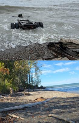 An old truck axle was observed in the swash zone at an MDMAP nationwide survey site in Mentor, Ohio (Aug 2025)