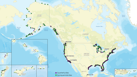 Map of the nationwide survey sites. Each circle represents on site. 