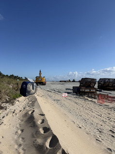 Construction equipment and vehicles on the sand at Delray Beach, Florida (March 2026)