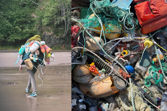 A person hauling marine debris