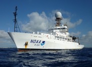 NOAA Ship Ronald H. Brown at sea and close up