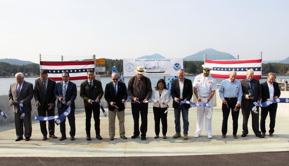 Leaders cut ribbon to celebrate new Ketchikan port facility. 