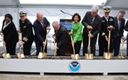 A group of dignitaties with shovels at the NOAA Marine Operations Center-Atlantic Groundbreaking Ceremony