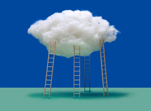 Ladders leading up to a cloud