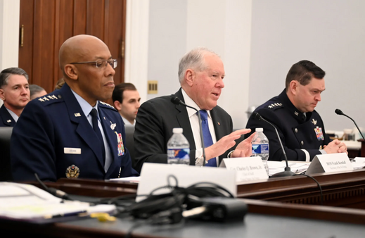 Gen. C.Q. Brown,  Frank Kendall and Gen. B. Chance Saltzman testify at a House Appropriations Committee hearing. 