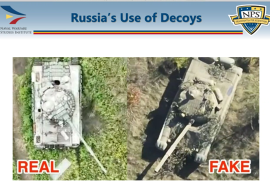 Russia's Use of Decoys. Picture of real and fake tank.