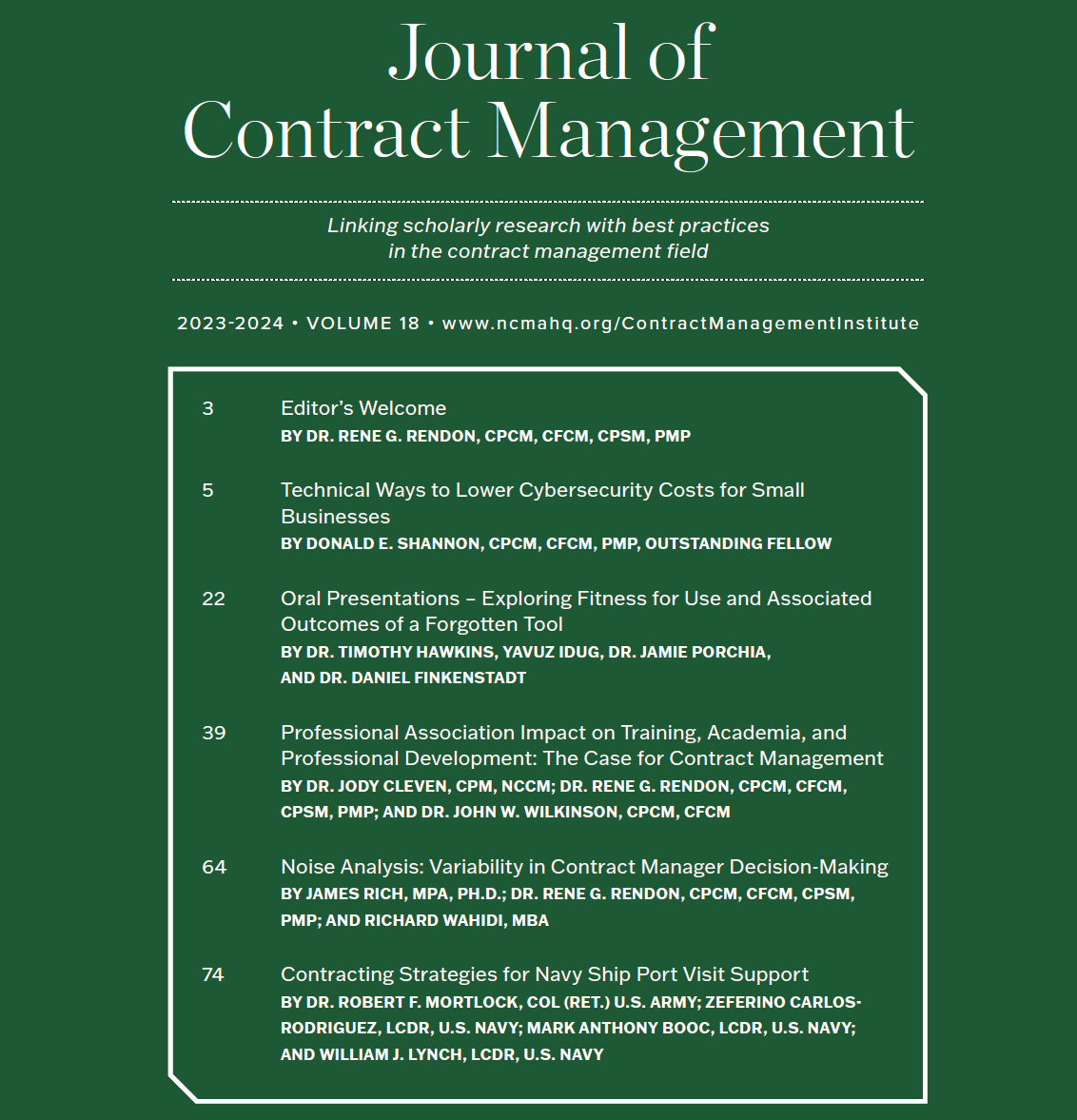 JCM Table of Contents