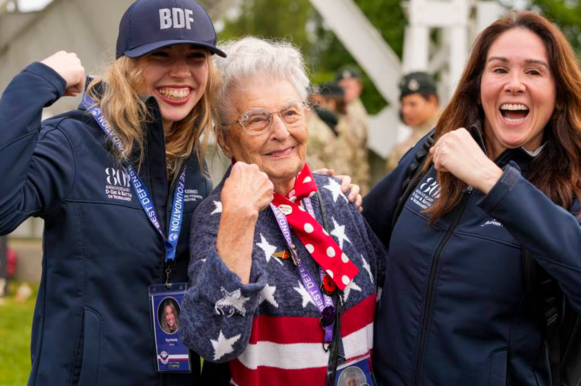 Rosie with two other women celebrating D-Day
