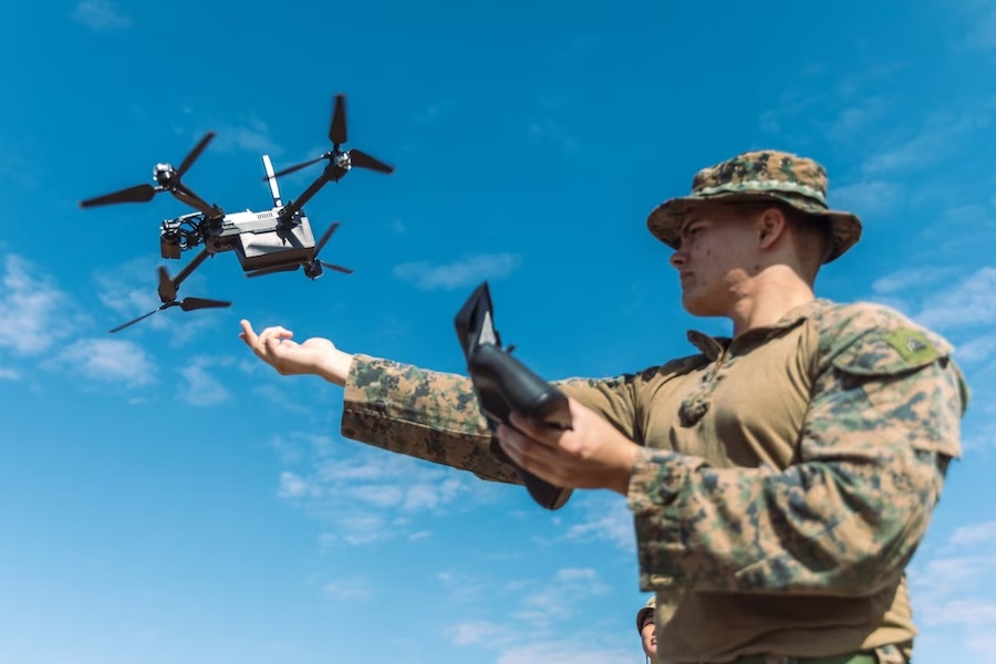 soldier operating a drone