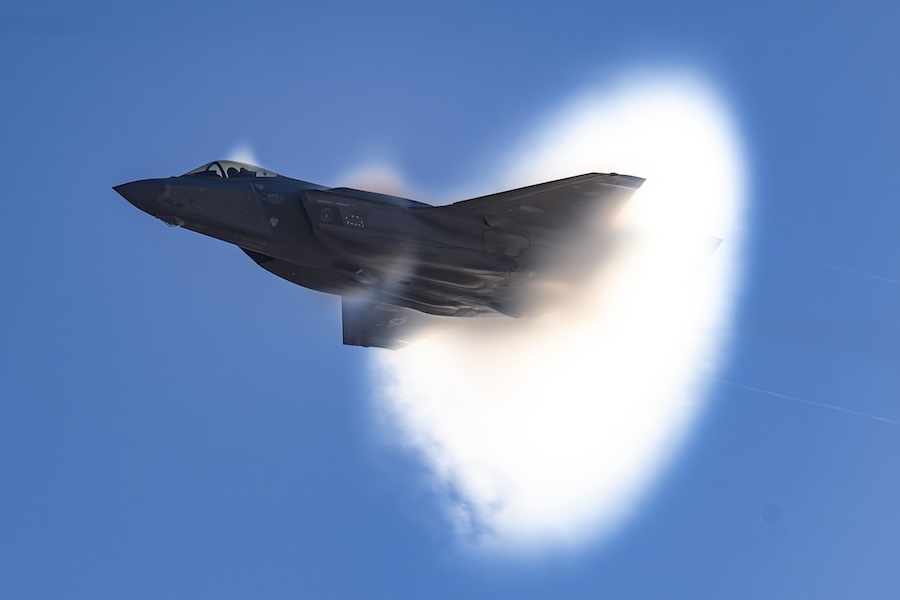 F35 emerging from a nimbus of light