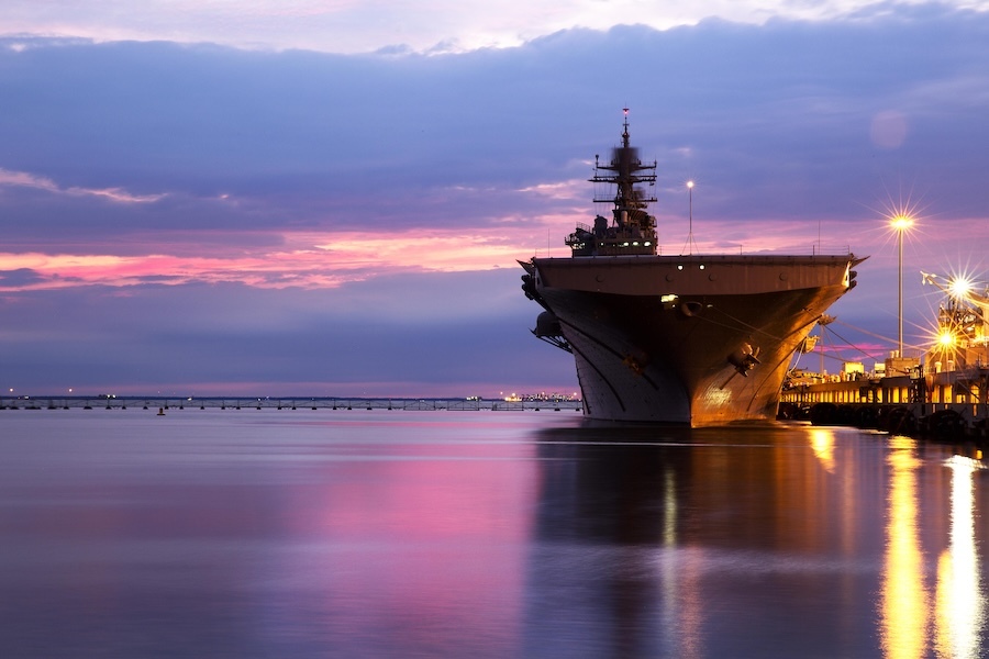 ship in port, purple sky