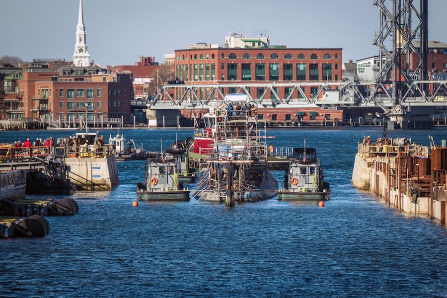 submarine entering dry dock