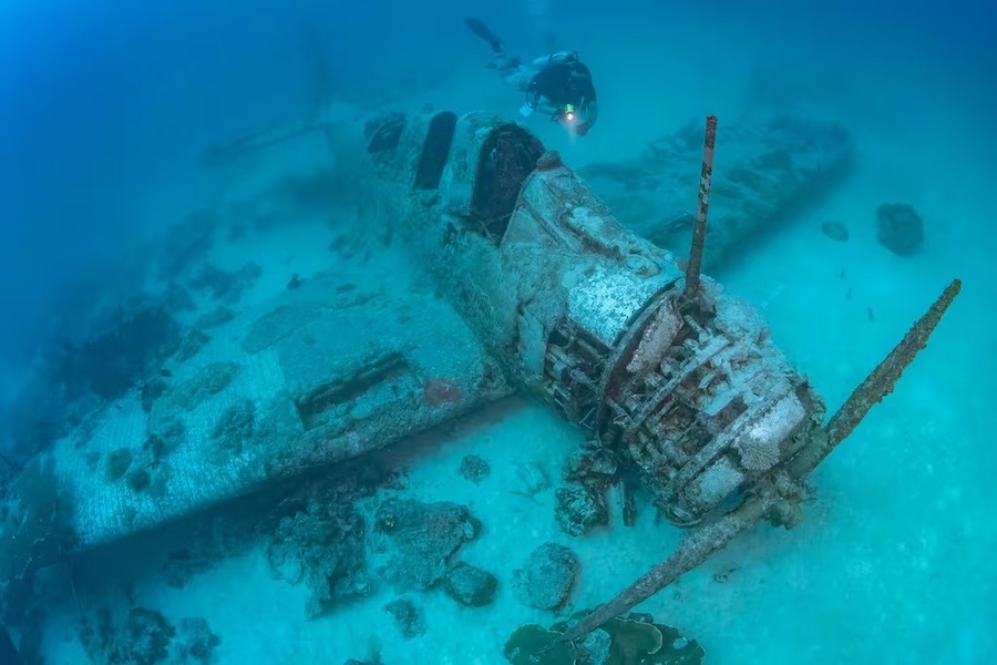sunken aircraft underwater