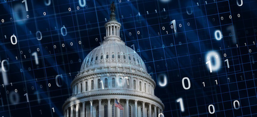 Capitol dome surrounded by ones and zeros