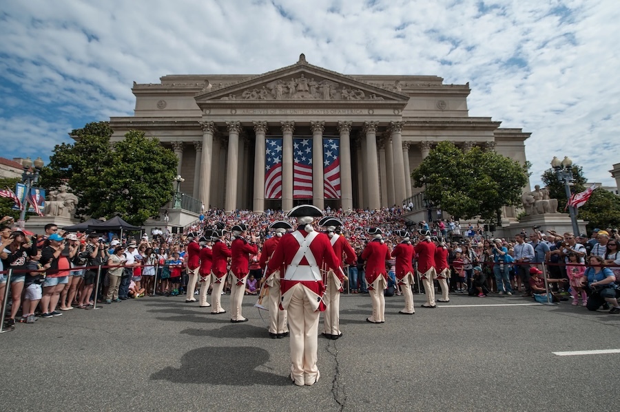 fife and drum corps in front of the national archive