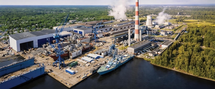 power plant next to a shipyard