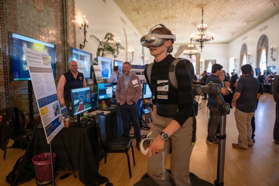 woman wearing virtual reality goggles