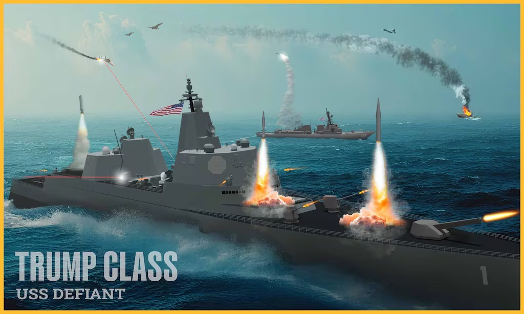 drawing of battleship firing missiles