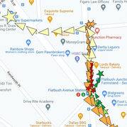 A screenshot of a computer map showing streets and landmarks.