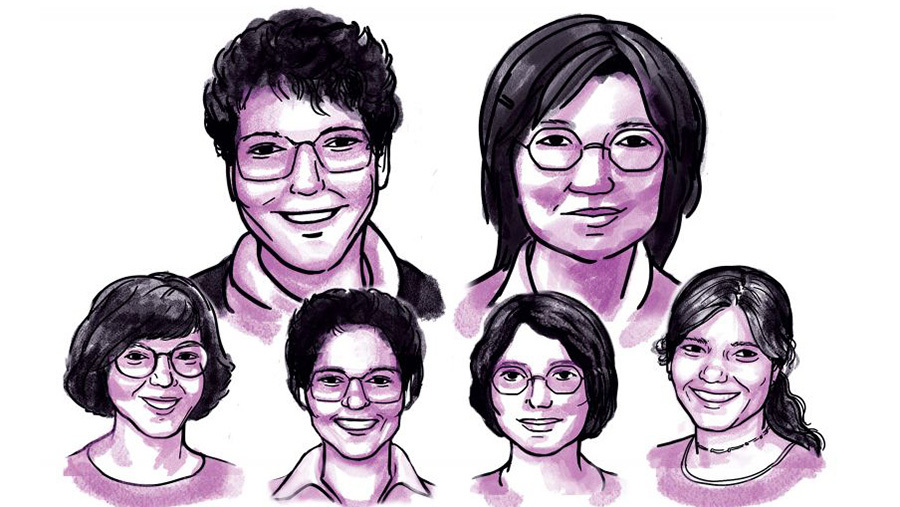 Illustration of six women who played key roles in the discovery of RNA splicing 
